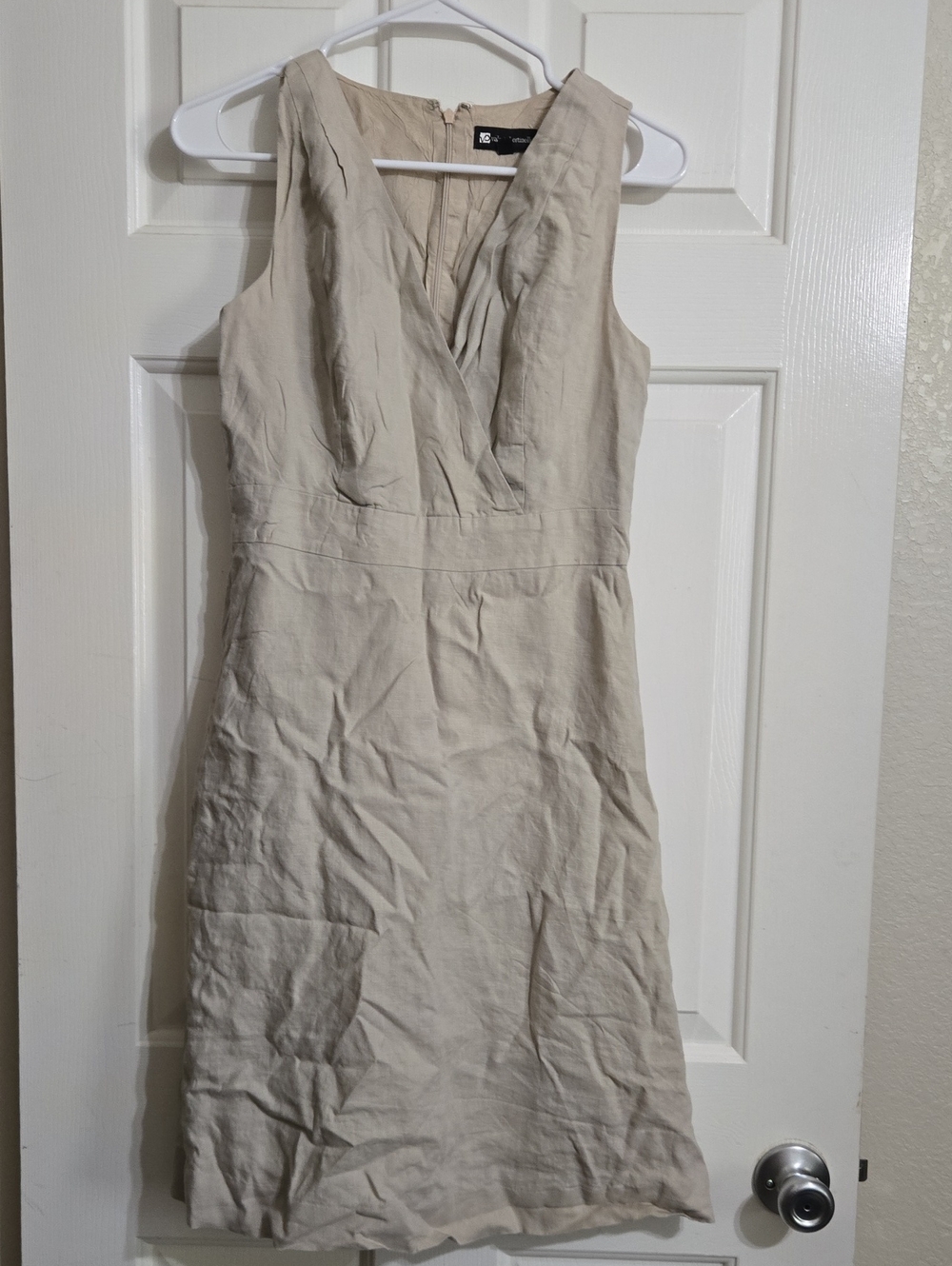 Valerie Bertinelli Sleeveless V-Neck Midi Dress in Beige